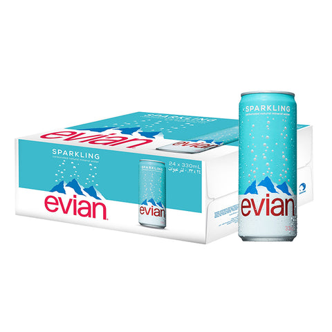 Evian Sparkling Carbonated Natural Mineral Water (330ML Can x 24)
