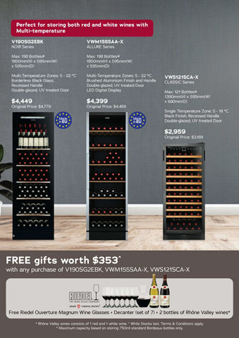 Vintec Noir Series V190SG2EBK (198 bottles) <b>*FREE Riedel Gift (7 pcs) + Wine Set*</b>