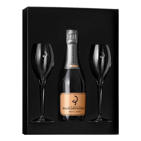 Billecart Salmon Demi Rose Champagne Half Bottle W/Gift Box with 2 Glasses