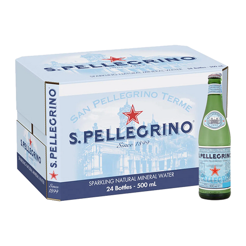 San Pellegrino Natural Sparkling Mineral Water (500ML x 24 Glass bottles)