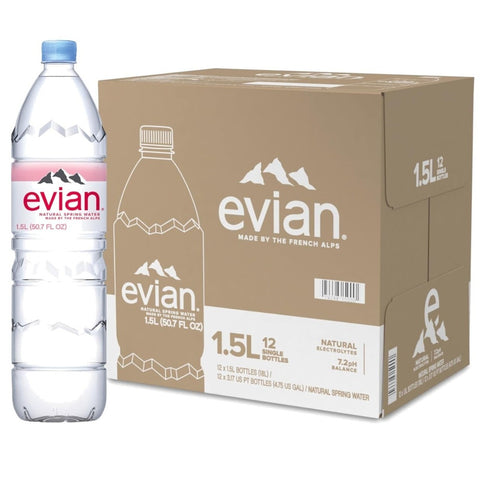 Evian Natural Mineral Water (1500ML PET Bottle x 12)