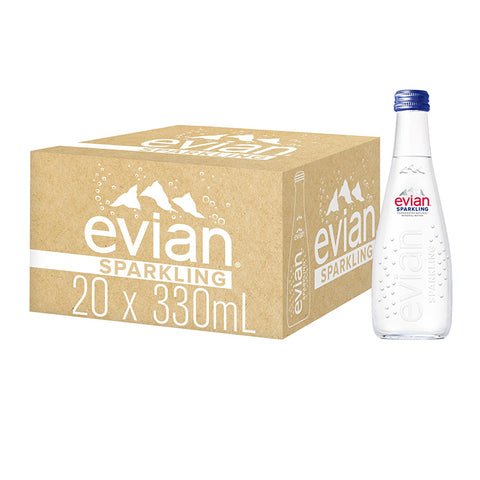 Evian Sparkling Carbonated Natural Mineral Water (330ML Glass Bottle x 20)