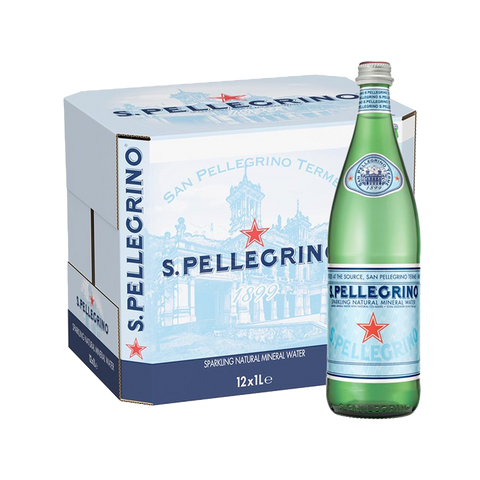 San Pellegrino Natural Sparkling Mineral Water (1000ML x 12 Glass bottles)