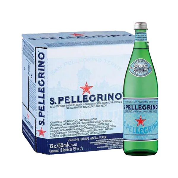 San Pellegrino Natural Sparkling Mineral Water (750ML x 12 Glass bottles)